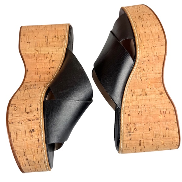 Zara Basic Collection Black Slip On Platform Cork Slide Sandals Women's EU 37 - Picture 7 of 17